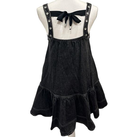 Pilcro NWT Dark Gray Sleeveless V-Neck Studded Grommet Denim Mini Dress Punk Alt - Picture 3 of 10